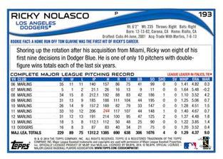 2014 Topps Mini #193 Ricky Nolasco Back