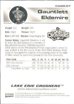 2013 Choice Lake Erie Crushers #7 Gauntlett Eldemire Back