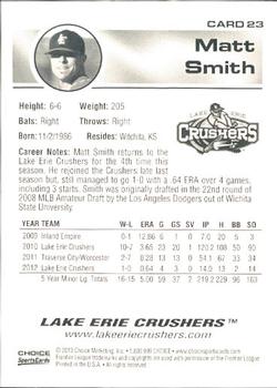 2013 Choice Lake Erie Crushers #23 Matt Smith Back
