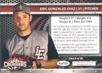 2012 Weed Pro Morning Journal Lake Erie Crushers #5 Eric Gonzalez-Diaz Back