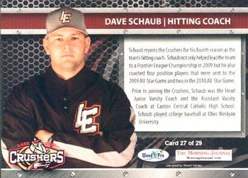 2012 Weed Pro Morning Journal Lake Erie Crushers #27 Dave Schaub Back