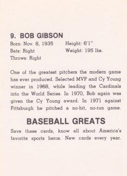 1985 Baseball Greats Caricatures #9 Bob Gibson Back