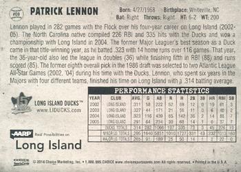 2014 Choice Long Island Ducks 15th Anniversary #9 Patrick Lennon Back