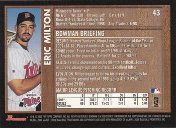 2000 Bowman - Retro/Future #43 Eric Milton Back