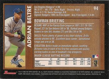 2000 Bowman - Retro/Future #94 Adrian Beltre Back