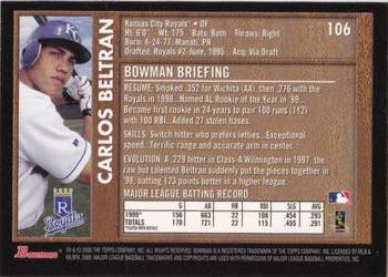 2000 Bowman - Retro/Future #106 Carlos Beltran Back