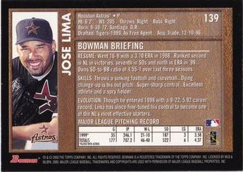 2000 Bowman - Retro/Future #139 Jose Lima Back