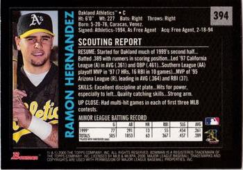 2000 Bowman - Retro/Future #394 Ramon Hernandez Back