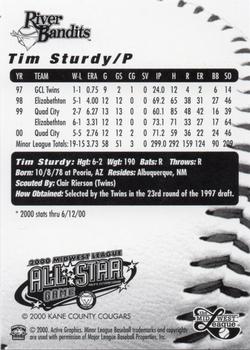 2000 Active Graphics Midwest League All-Stars #NNO Tim Sturdy Back