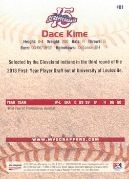2013 Choice Mahoning Valley Scrappers #01 Dace Kime Back