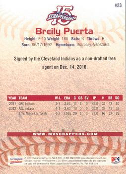 2013 Choice Mahoning Valley Scrappers #23 Breily Puerta Back