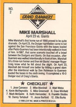 1989 Donruss - Grand Slammers #2 Mike Marshall Back