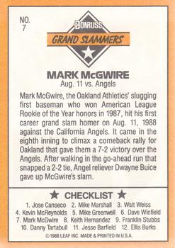 1989 Donruss - Grand Slammers #7 Mark McGwire Back