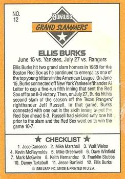 1989 Donruss - Grand Slammers #12 Ellis Burks Back