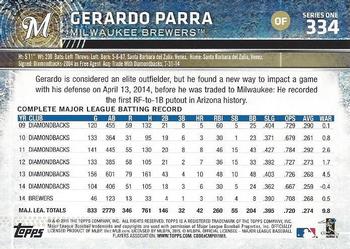 2015 Topps #334 Gerardo Parra Back