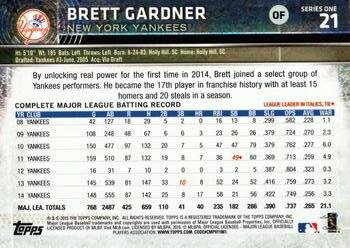 2015 Topps #21 Brett Gardner Back