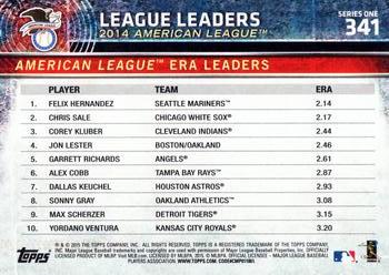2015 Topps #341 American League ERA Leaders (Felix Hernandez / Chris Sale / Corey Kluber) Back