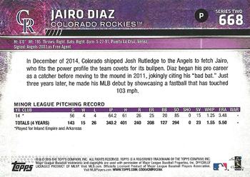 2015 Topps #668 Jairo Diaz Back