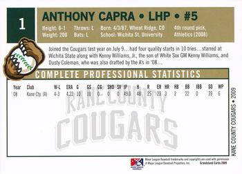 2009 Grandstand Kane County Cougars #1 Anthony Capra Back