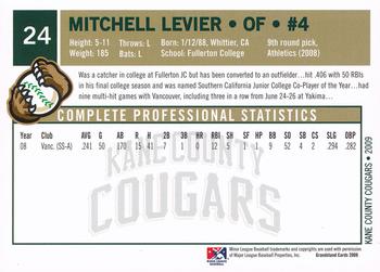 2009 Grandstand Kane County Cougars #24 Mitchell Levier Back