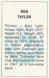 1971 Dell Today's Team Stamps #NNO Ron Taylor Back