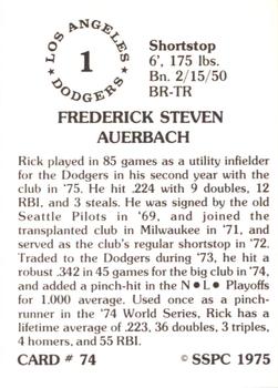 1976 SSPC #74 Rick Auerbach Back