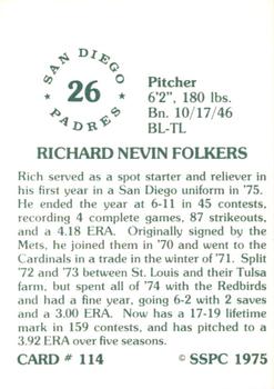 1976 SSPC #114 Rich Folkers Back