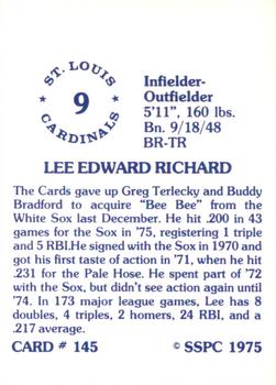 1976 SSPC #145 Lee Richard Back