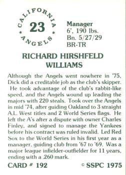 1976 SSPC #192 Dick Williams Back