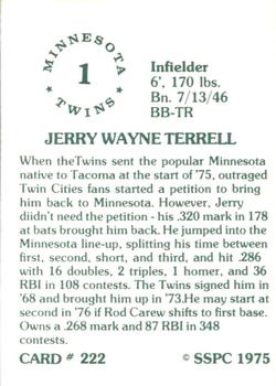 1976 SSPC #222 Jerry Terrell Back