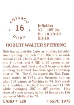 1976 SSPC #320 Rob Sperring Back