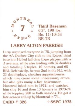 1976 SSPC #326 Larry Parrish Back