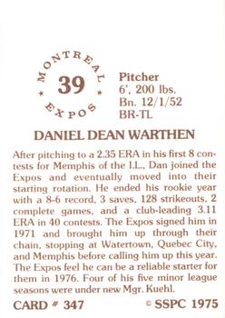 1976 SSPC #347 Dan Warthen Back