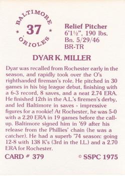 1976 SSPC #379 Dyar Miller Back