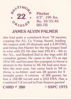 1976 SSPC #380 Jim Palmer Back