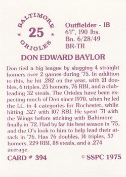 1976 SSPC #394 Don Baylor Back