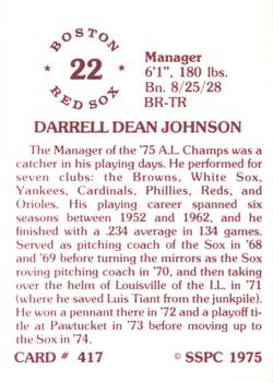 1976 SSPC #417 Darrell Johnson Back