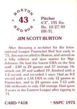 1976 SSPC #418 Jim Burton Back
