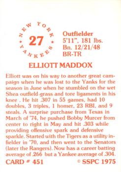 1976 SSPC #451 Elliott Maddox Back