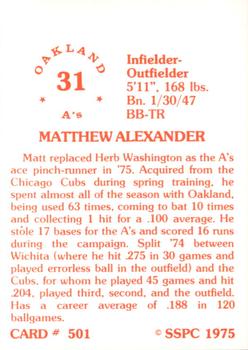 1976 SSPC #501 Matt Alexander Back