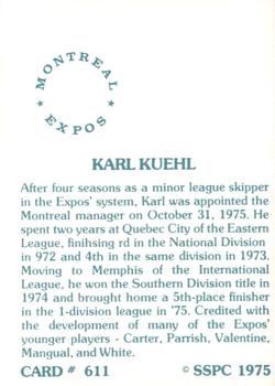 1976 SSPC #611 Karl Kuehl Back