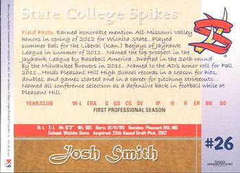 2012 Grandstand State College Spikes #NNO Josh Smith Back