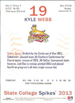 2013 Grandstand State College Spikes #35 Kyle Webb Back