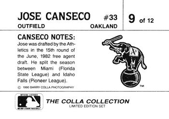 1990 The Colla Collection Limited Edition Jose Canseco #9 Jose Canseco Back