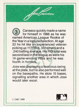 1989 CMC Jose Canseco #3 Jose Canseco Back