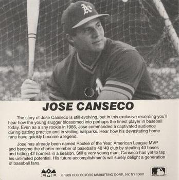 1989 CMC Jose Canseco #NNO Jose Canseco Back