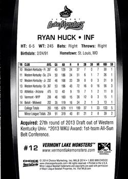 2014 Choice Vermont Lake Monsters #12 Ryan Huck Back