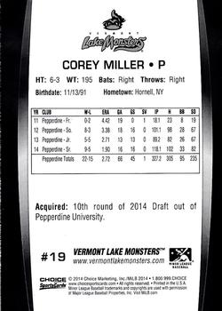 2014 Choice Vermont Lake Monsters #19 Corey Miller Back