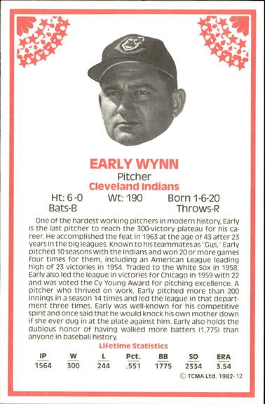 1982 TCMA Stars of the 50's #12 Early Wynn Back