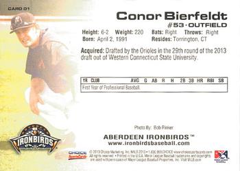 2013 Choice Aberdeen IronBirds #01 Conor Bierfeldt Back